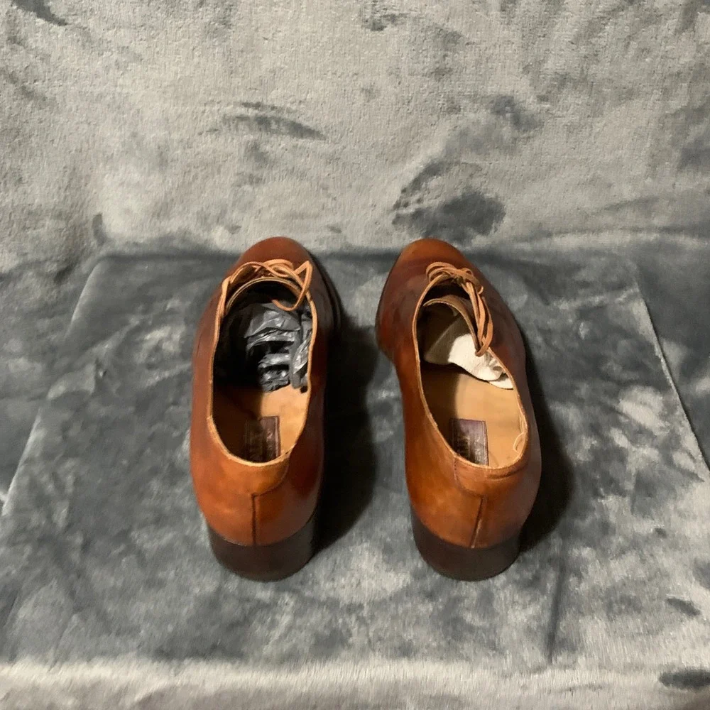 Bally Mens Brown Leather Derby Dress Shoes Made in Italy Lace Up Plain Toe 9.5